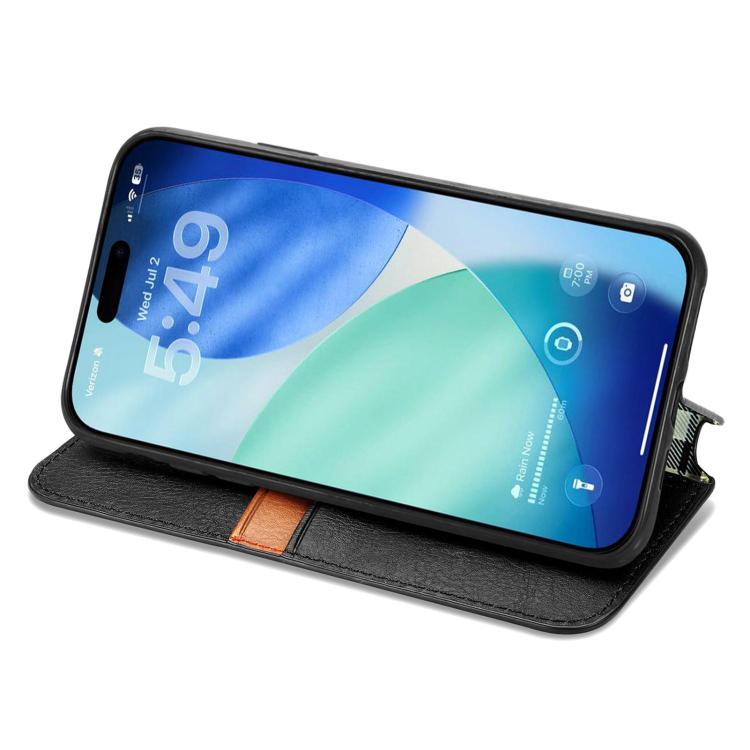 For iPhone 17 Cubic Grid Pressed Magnetic Leather Phone Case