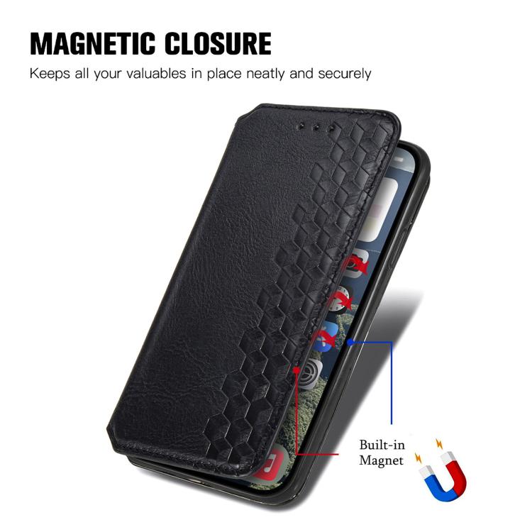 For iPhone 17 Cubic Grid Pressed Magnetic Leather Phone Case
