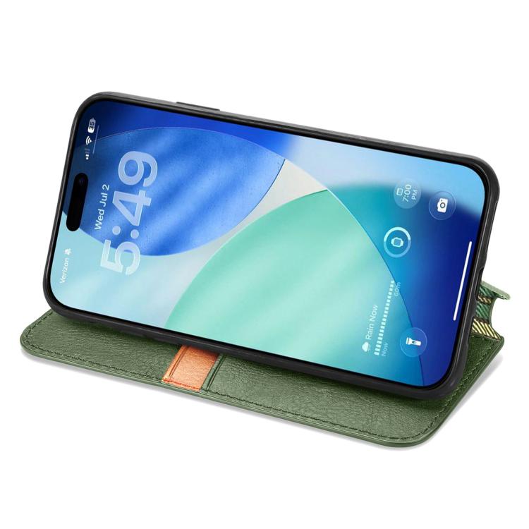 For iPhone 17 Cubic Grid Pressed Magnetic Leather Phone Case
