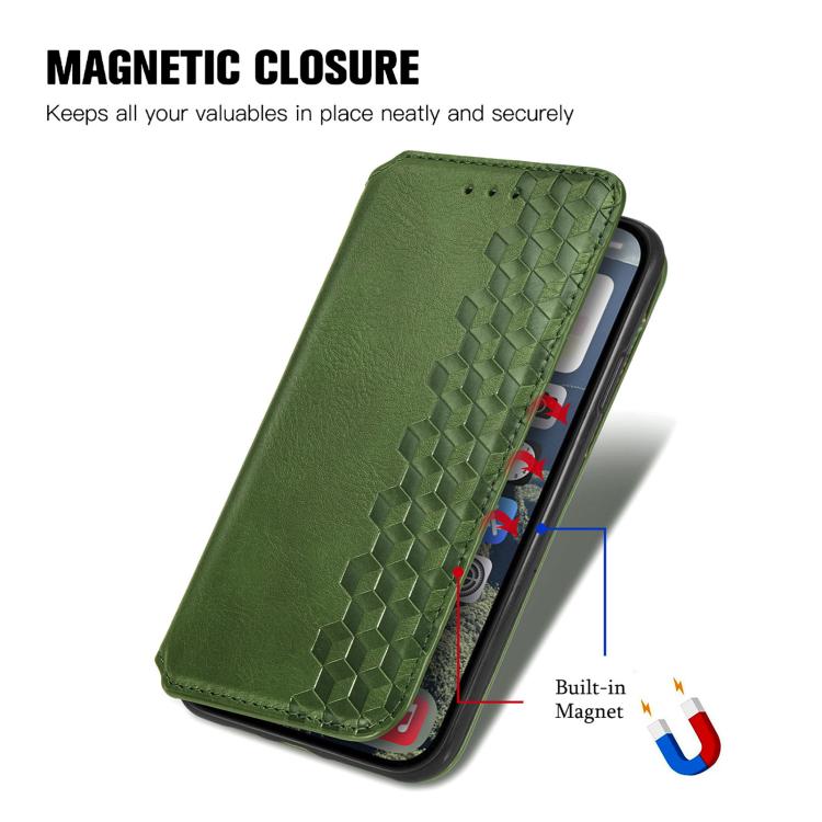 For iPhone 17 Cubic Grid Pressed Magnetic Leather Phone Case