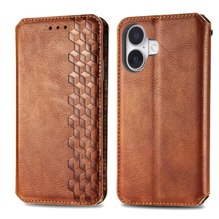 For iPhone 17 Cubic Grid Pressed Magnetic Leather Phone Case