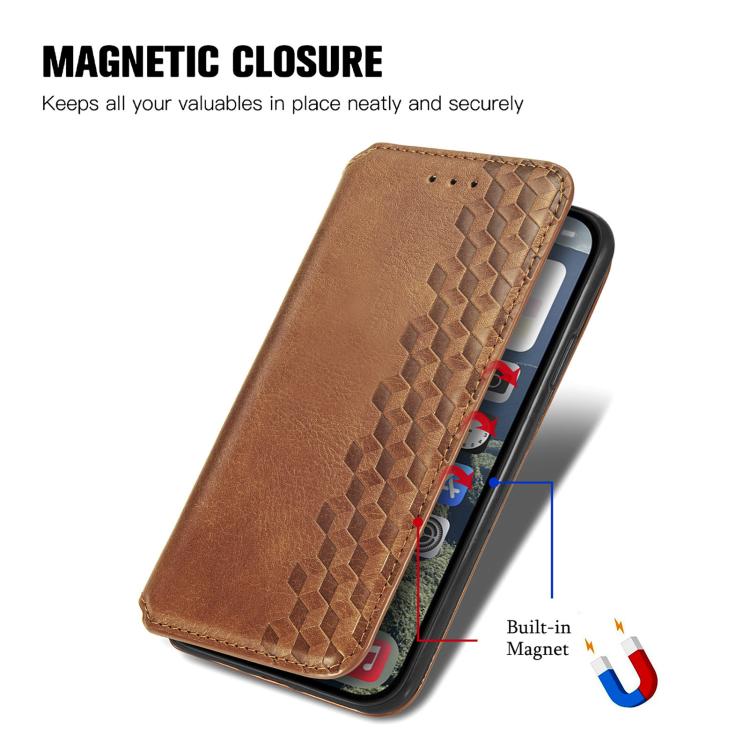 For iPhone 17 Cubic Grid Pressed Magnetic Leather Phone Case
