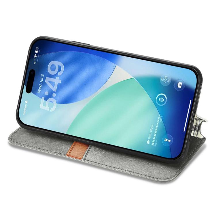 For iPhone 17 Cubic Grid Pressed Magnetic Leather Phone Case