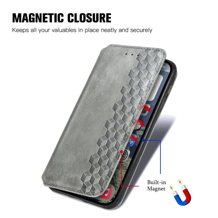 For iPhone 17 Cubic Grid Pressed Magnetic Leather Phone Case