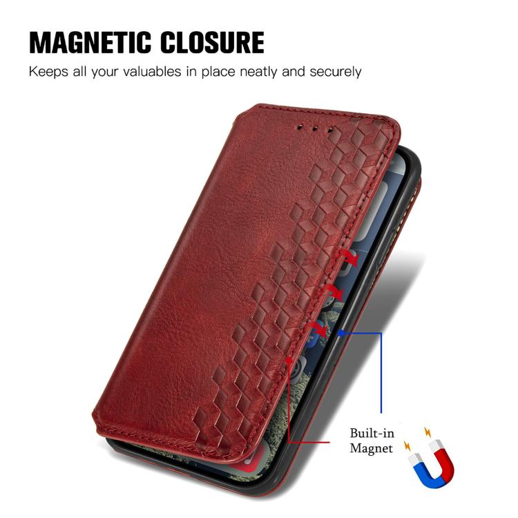 For iPhone 17 Cubic Grid Pressed Magnetic Leather Phone Case