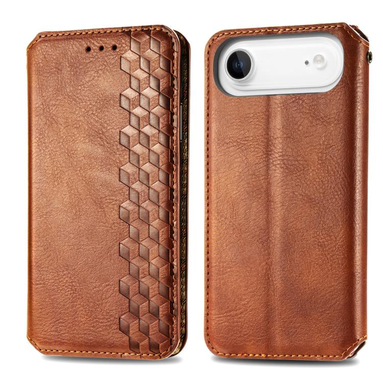 For iPhone Air Cubic Grid Pressed Magnetic Leather Phone Case