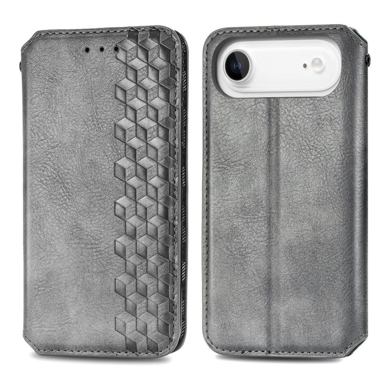 For iPhone Air Cubic Grid Pressed Magnetic Leather Phone Case