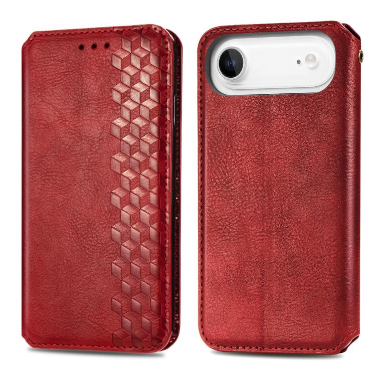 For iPhone Air Cubic Grid Pressed Magnetic Leather Phone Case