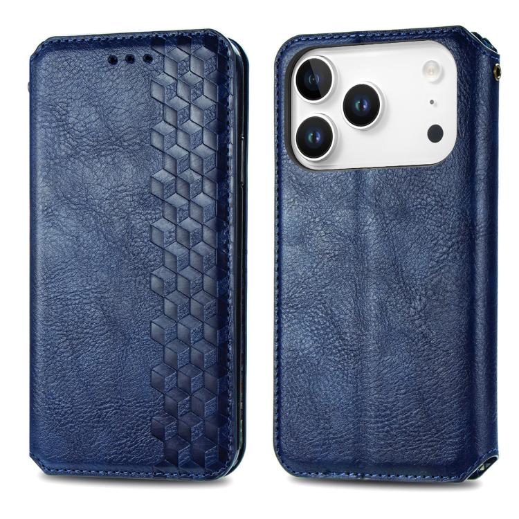 For iPhone 17 Pro Max Cubic Grid Pressed Magnetic Leather Phone Case