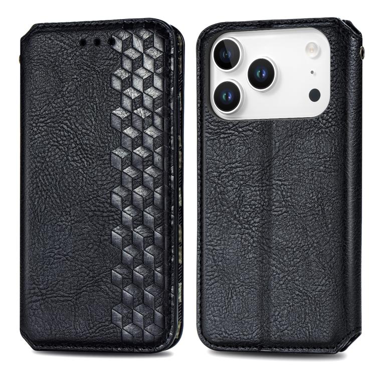For iPhone 17 Pro Max Cubic Grid Pressed Magnetic Leather Phone Case