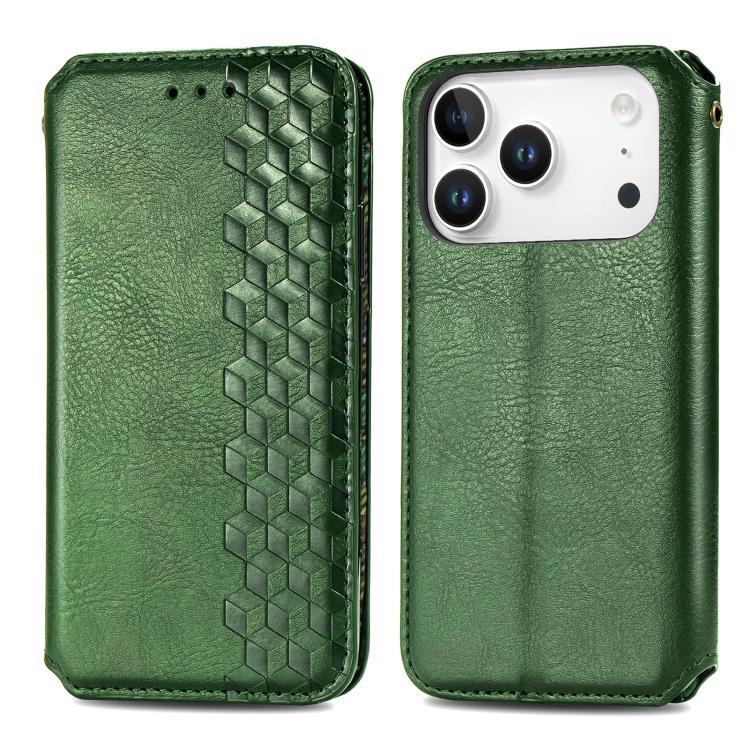 For iPhone 17 Pro Max Cubic Grid Pressed Magnetic Leather Phone Case