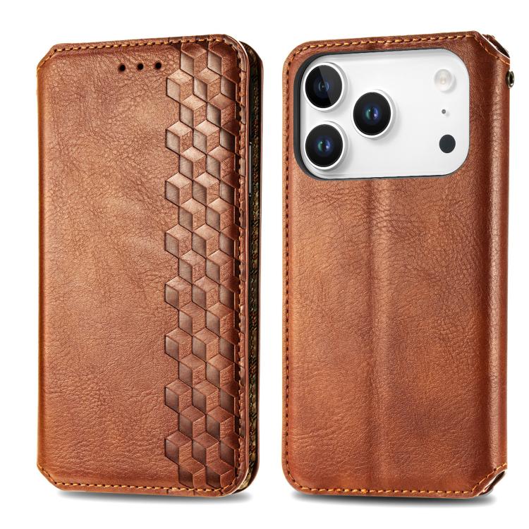 For iPhone 17 Pro Max Cubic Grid Pressed Magnetic Leather Phone Case