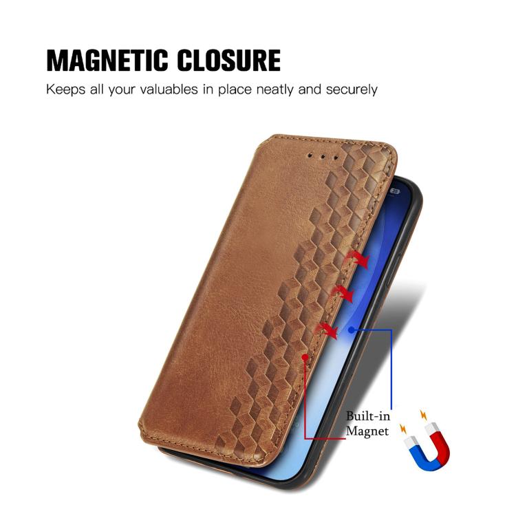 For iPhone 17 Pro Max Cubic Grid Pressed Magnetic Leather Phone Case
