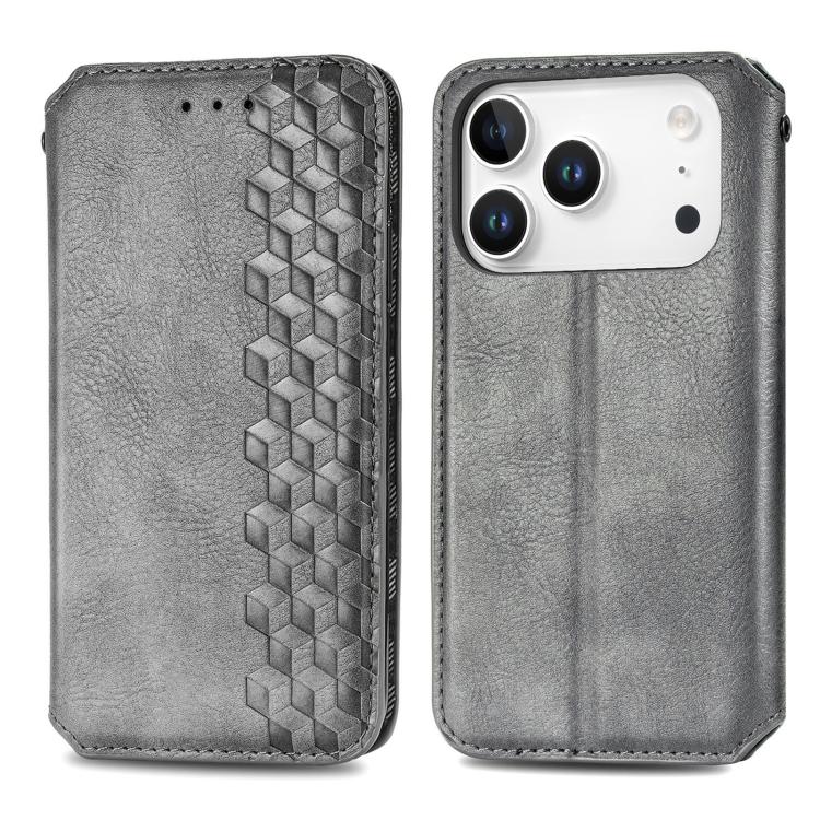 For iPhone 17 Pro Max Cubic Grid Pressed Magnetic Leather Phone Case