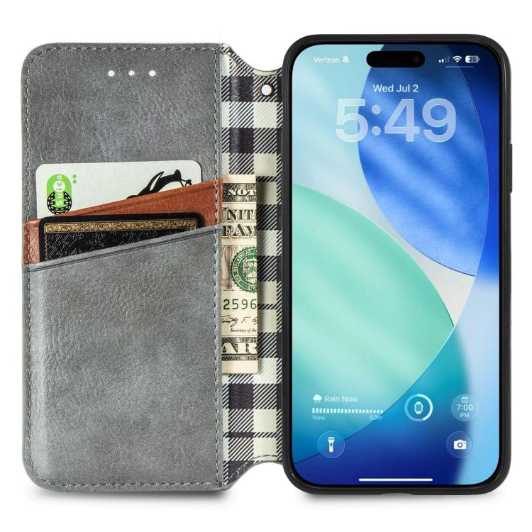 For iPhone 17 Pro Max Cubic Grid Pressed Magnetic Leather Phone Case