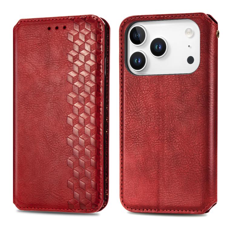 For iPhone 17 Pro Max Cubic Grid Pressed Magnetic Leather Phone Case
