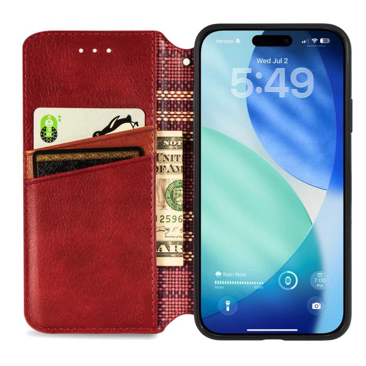 For iPhone 17 Pro Max Cubic Grid Pressed Magnetic Leather Phone Case