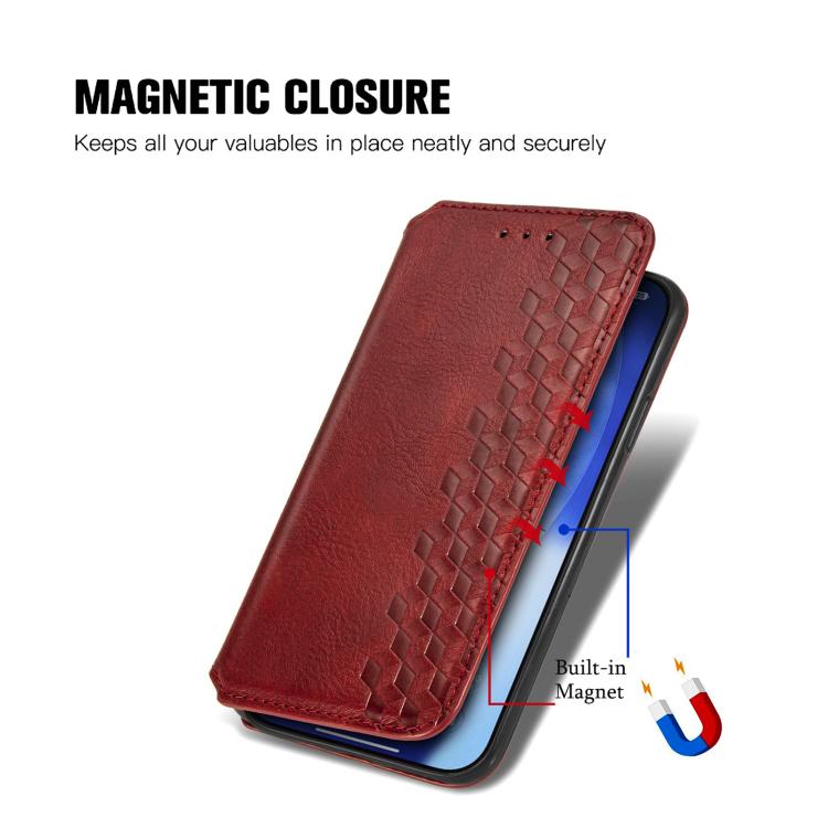 For iPhone 17 Pro Max Cubic Grid Pressed Magnetic Leather Phone Case