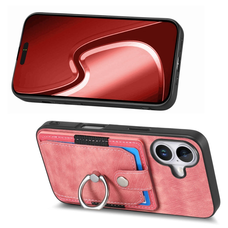 For iPhone 16 Retro Skin-feel Ring Card Wallet Phone Case
