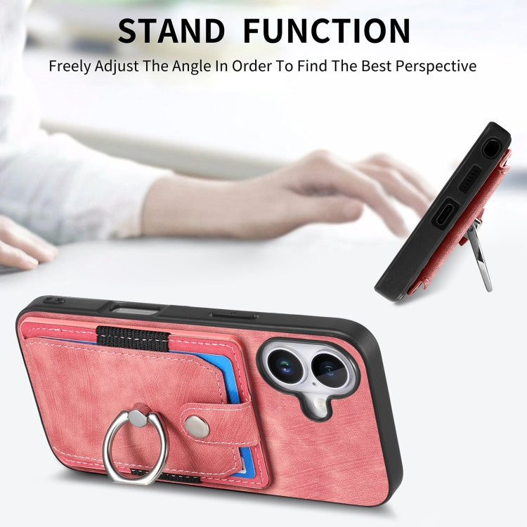 For iPhone 16 Retro Skin-feel Ring Card Wallet Phone Case