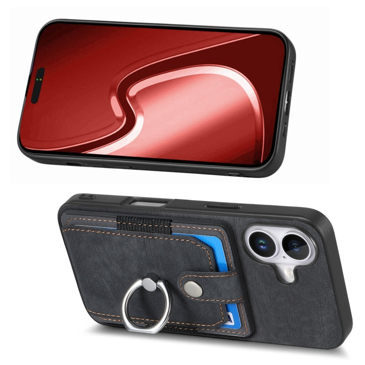 For iPhone 16 Retro Skin-feel Ring Card Wallet Phone Case