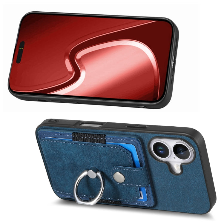 For iPhone 16 Retro Skin-feel Ring Card Wallet Phone Case