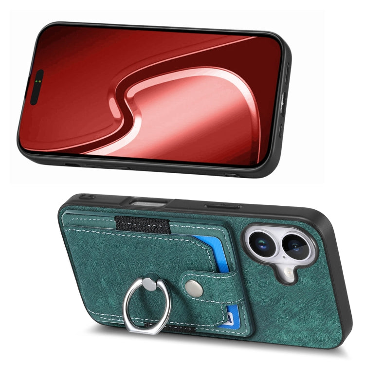 For iPhone 16 Retro Skin-feel Ring Card Wallet Phone Case