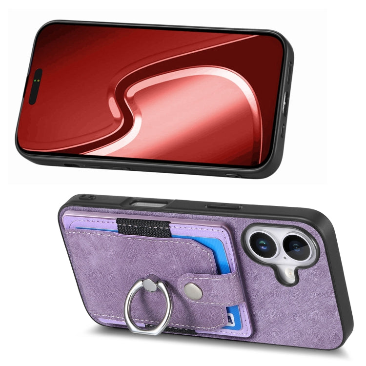 For iPhone 16 Retro Skin-feel Ring Card Wallet Phone Case
