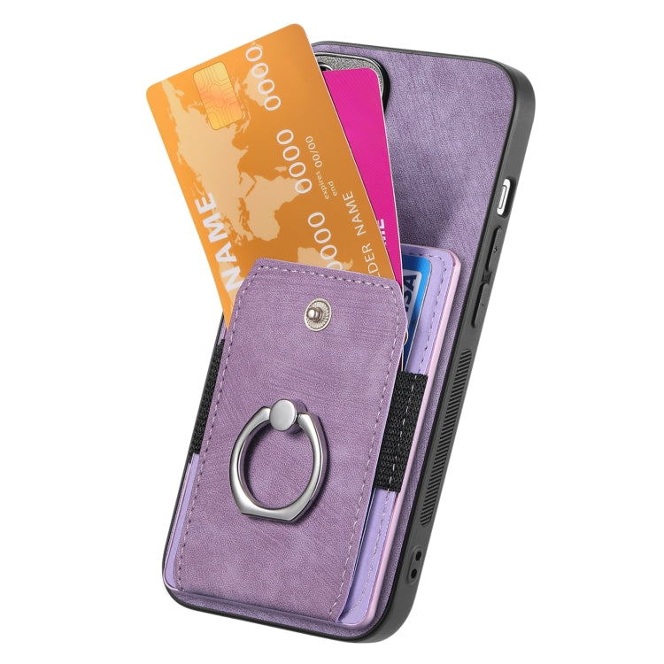 For iPhone 16 Retro Skin-feel Ring Card Wallet Phone Case