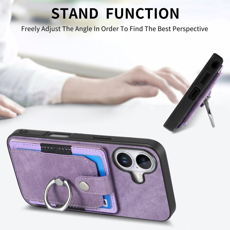 For iPhone 16 Retro Skin-feel Ring Card Wallet Phone Case