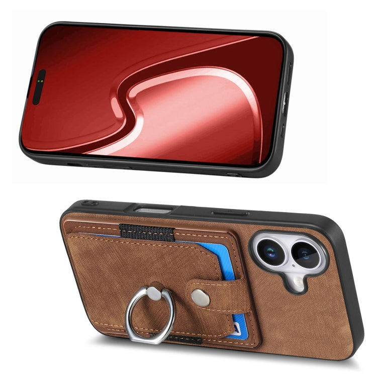 For iPhone 16 Retro Skin-feel Ring Card Wallet Phone Case
