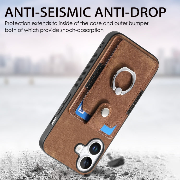 For iPhone 16 Retro Skin-feel Ring Card Wallet Phone Case