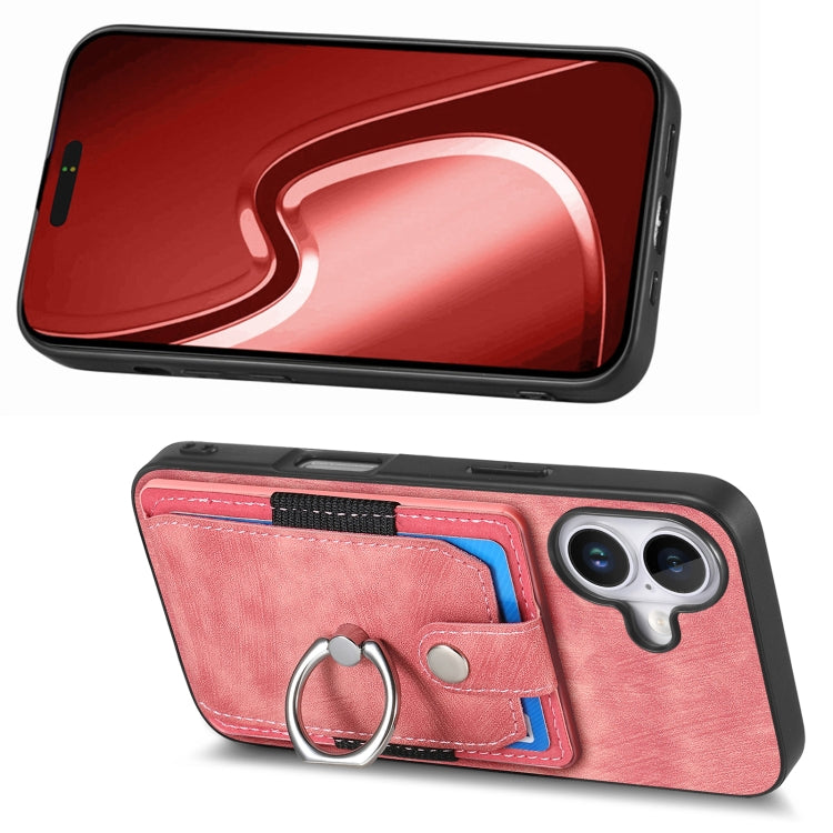 For iPhone 16 Plus Retro Skin-feel Ring Card Wallet Phone Case