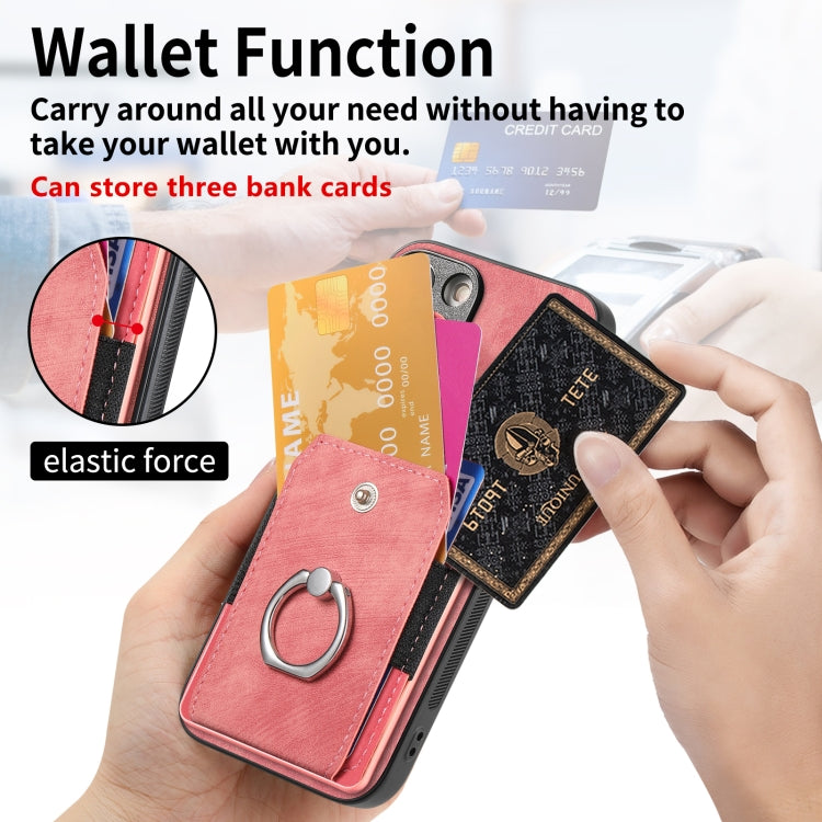 For iPhone 16 Plus Retro Skin-feel Ring Card Wallet Phone Case