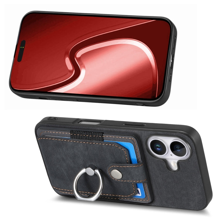 For iPhone 16 Plus Retro Skin-feel Ring Card Wallet Phone Case