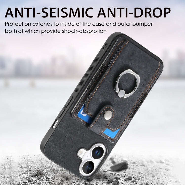 For iPhone 16 Plus Retro Skin-feel Ring Card Wallet Phone Case