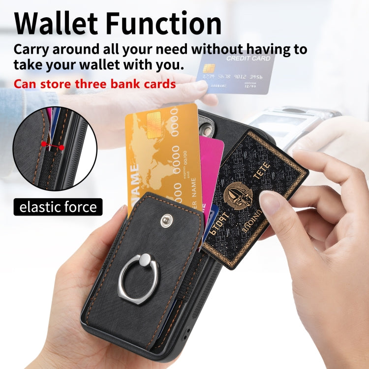 For iPhone 16 Plus Retro Skin-feel Ring Card Wallet Phone Case