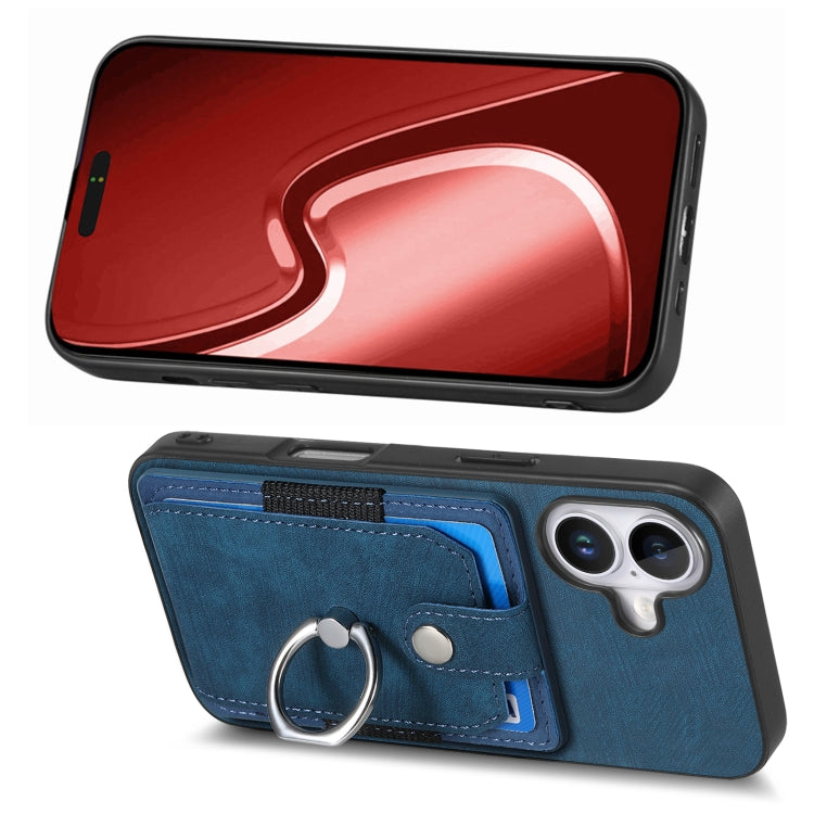 For iPhone 16 Plus Retro Skin-feel Ring Card Wallet Phone Case