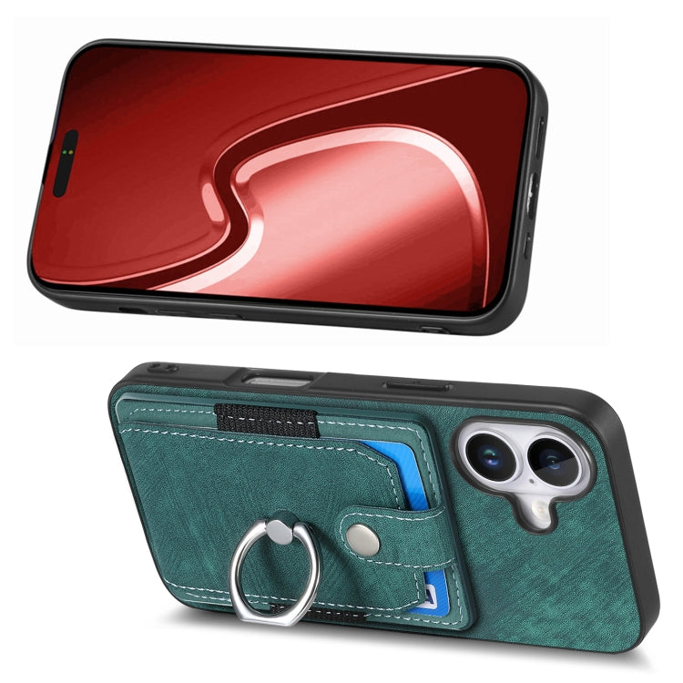 For iPhone 16 Plus Retro Skin-feel Ring Card Wallet Phone Case