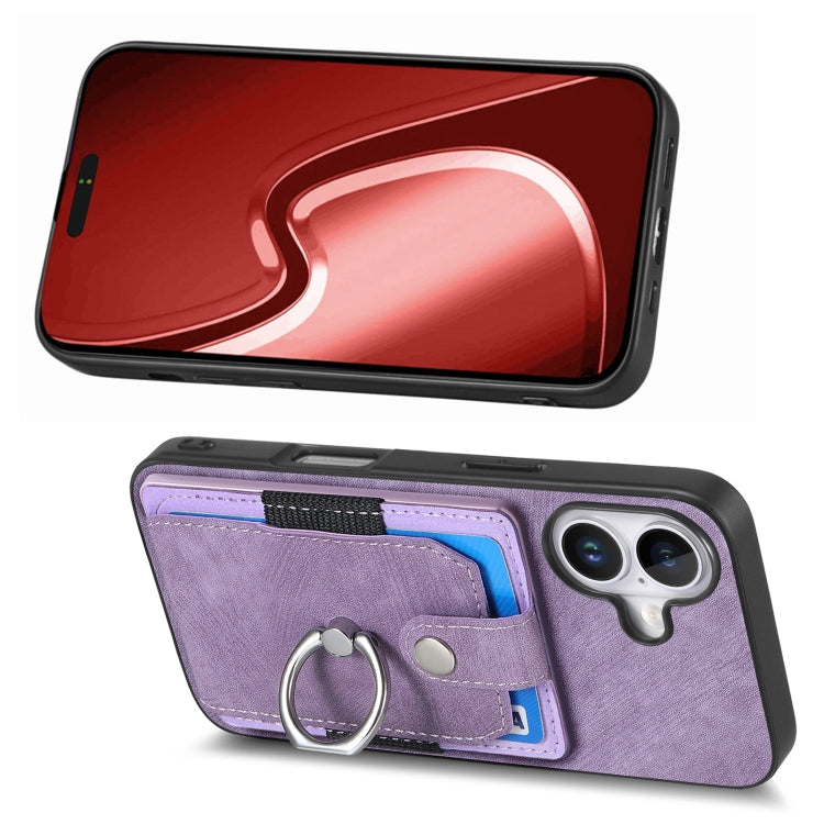 For iPhone 16 Plus Retro Skin-feel Ring Card Wallet Phone Case