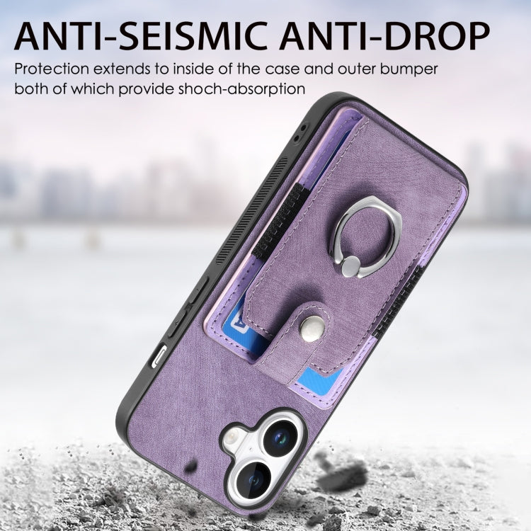 For iPhone 16 Plus Retro Skin-feel Ring Card Wallet Phone Case