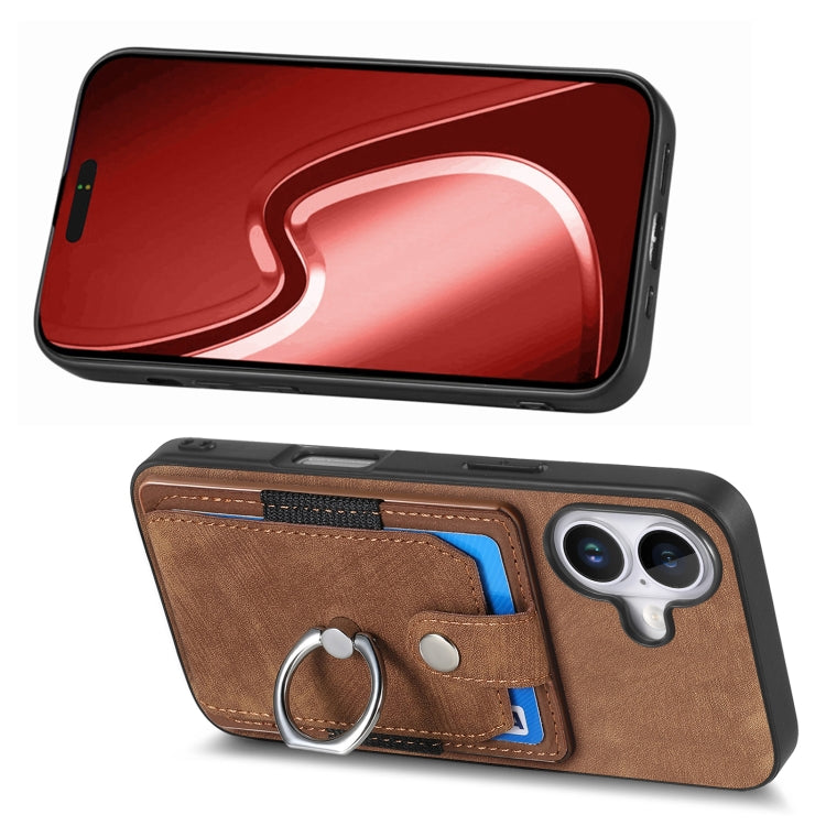 For iPhone 16 Plus Retro Skin-feel Ring Card Wallet Phone Case