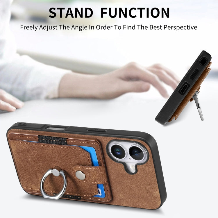For iPhone 16 Plus Retro Skin-feel Ring Card Wallet Phone Case