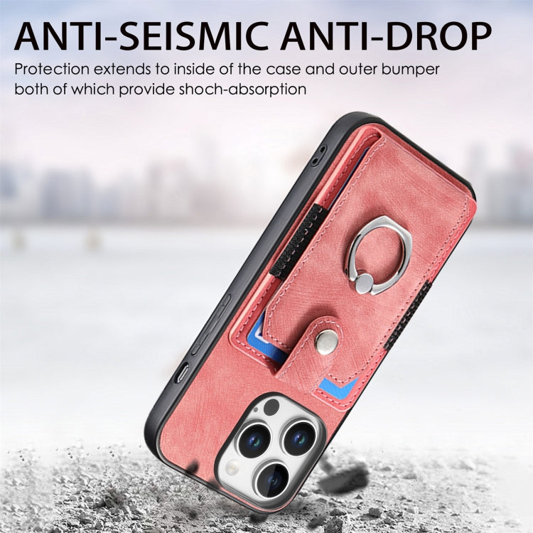For iPhone 16 Pro Retro Skin-feel Ring Card Wallet Phone Case