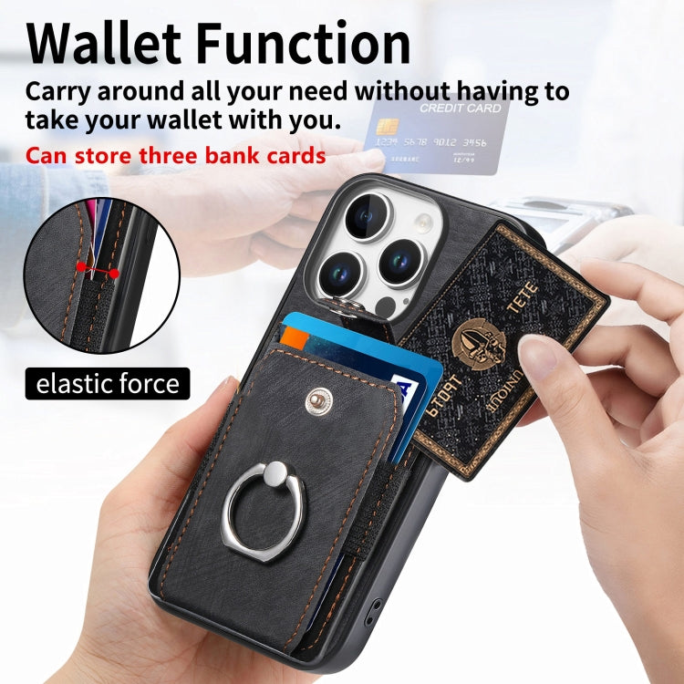 For iPhone 16 Pro Retro Skin-feel Ring Card Wallet Phone Case