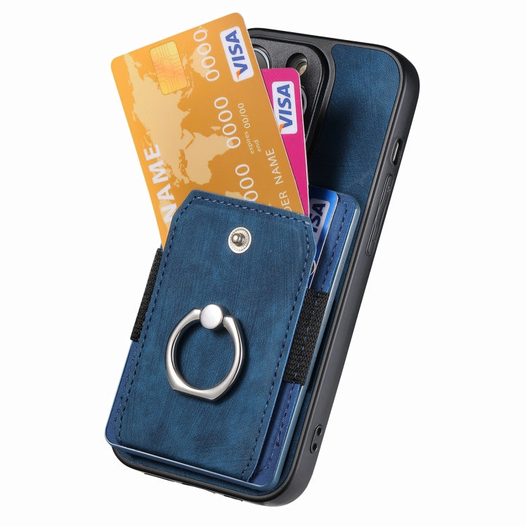 For iPhone 16 Pro Retro Skin-feel Ring Card Wallet Phone Case