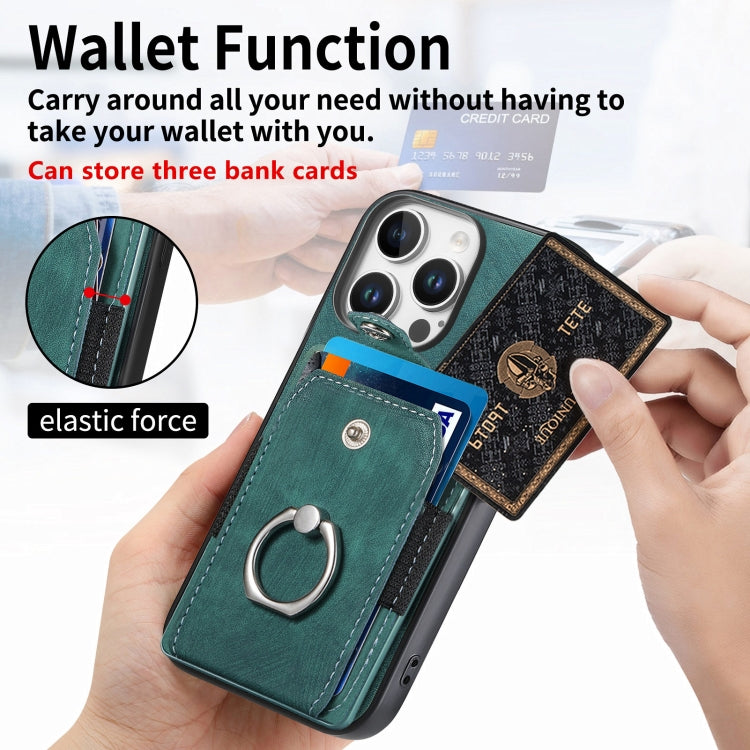 For iPhone 16 Pro Retro Skin-feel Ring Card Wallet Phone Case