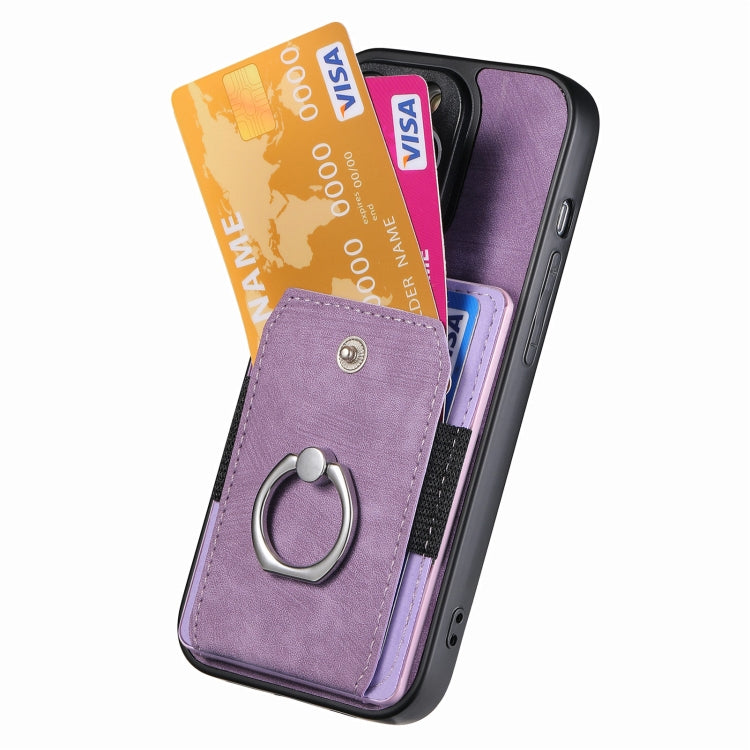 For iPhone 16 Pro Retro Skin-feel Ring Card Wallet Phone Case