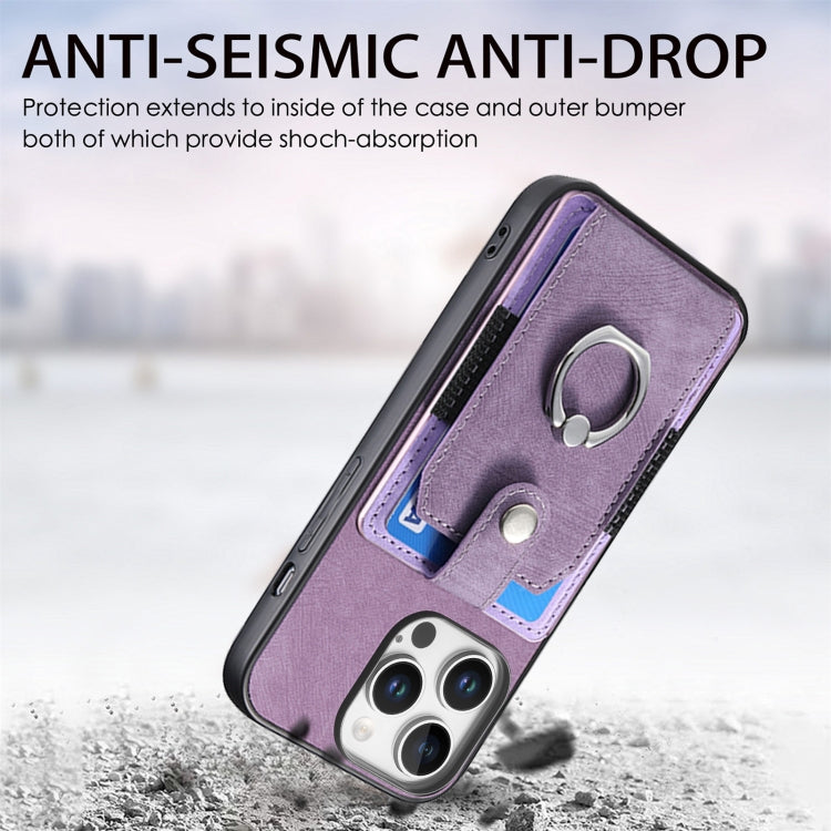 For iPhone 16 Pro Retro Skin-feel Ring Card Wallet Phone Case
