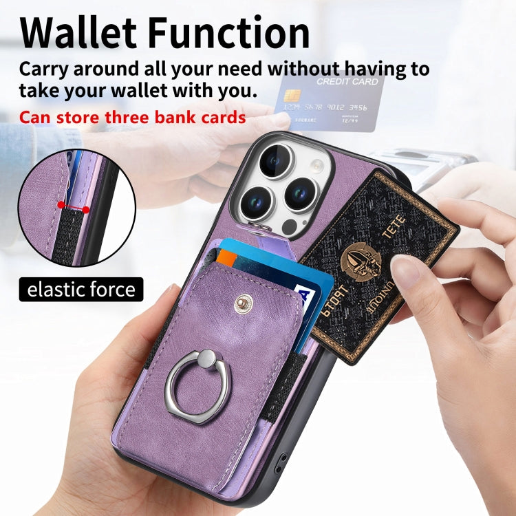 For iPhone 16 Pro Retro Skin-feel Ring Card Wallet Phone Case